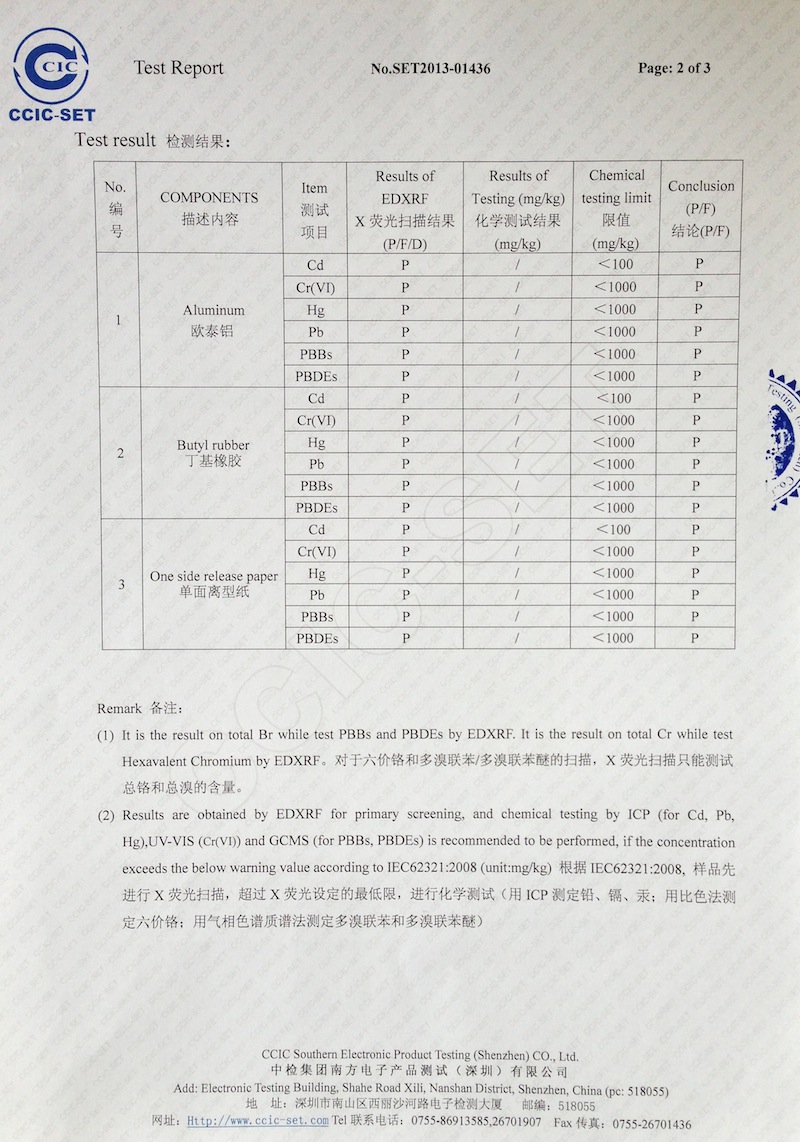 检测报告第二页